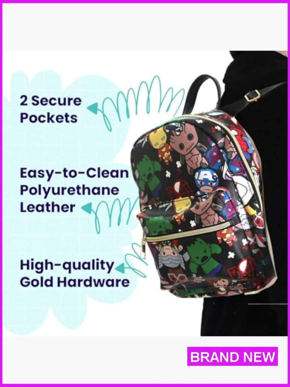Mini Backpack Purse Kawaii Style Adjustable Straps Faux Leather Casual Daypack - Picture 5 of 7